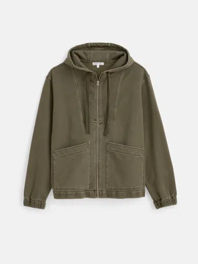 Alex Mill Fleece Track Zip Hoodie In Olive Green