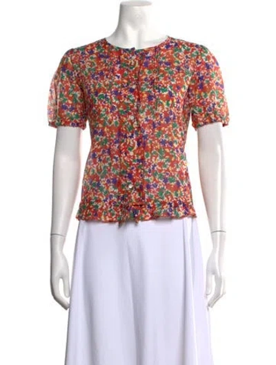 Pre-owned Alex Mill Floral Print Crew Neck Blouse W/ Tags In Multicolor