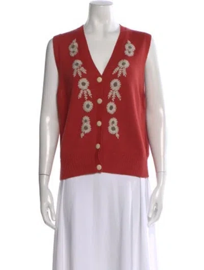 Pre-owned Alex Mill Floral Print V-neck Sweater In Red