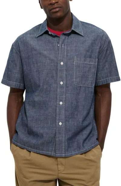 Alex Mill Franklin Short Sleeve Cotton Chambray Button-up Shirt In Blue