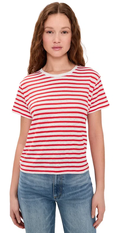 Alex Mill Garcon Striped Tee In Linen Cotton Off White/tomato