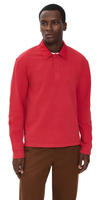 Alex Mill Garment Dyed Rugby Shirt Bright Scarlet