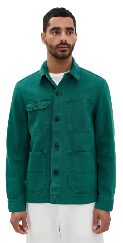 ALEX MILL GARMENT DYED WORK JACKET IN RECYCLED DENIM JADEITE