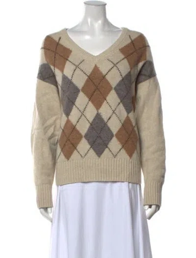 Pre-owned Alex Mill Houndstooth Print V-neck Sweater In Neutrals