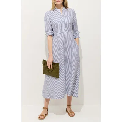 Alex Mill Isabella Long Sleeve Stripe Linen Shirtdress In Blue