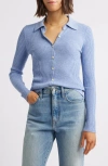 Alex Mill Jackie Long Sleeve Button-up Rib Knit Top In Heather Blue