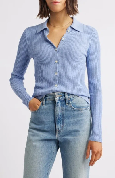 Alex Mill Jackie Long Sleeve Button-up Rib Knit Top In Heather Blue