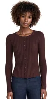 ALEX MILL KB RIBBED CARDIGAN MAHOGANY