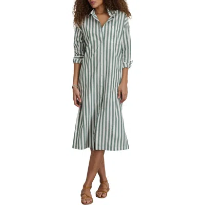 Alex Mill Kerry Positano Stripe Long Sleeve Cotton & Linen Midi Shirtdress In Green/ Off White