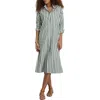 Alex Mill Striped Cotton And Linen-blend Midi Shirt Dress In Green/off White