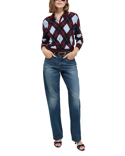 Alex Mill Lillian Argyle Merino Wool Polo Sweater In Burgundy