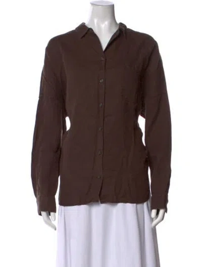 Pre-owned Alex Mill Linen Long Sleeve Button-up Top In Brown