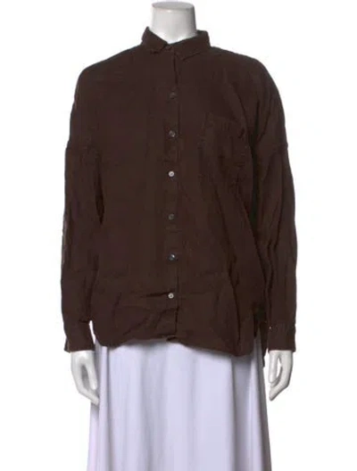 Pre-owned Alex Mill Linen Long Sleeve Button-up Top In Brown