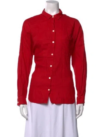 Pre-owned Alex Mill Linen Long Sleeve Button-up Top In Red