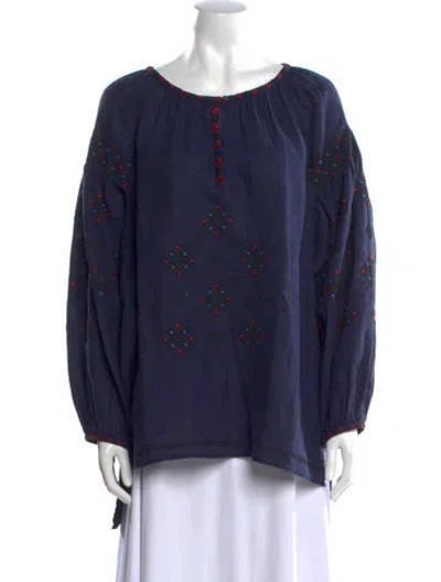 Pre-owned Alex Mill Linen Printed Blouse In Blue