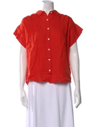 Pre-owned Alex Mill Linen Short Sleeve Button-up Top In Orange