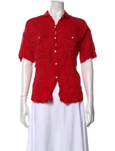 Pre-owned Alex Mill Linen Short Sleeve Button-up Top In Red