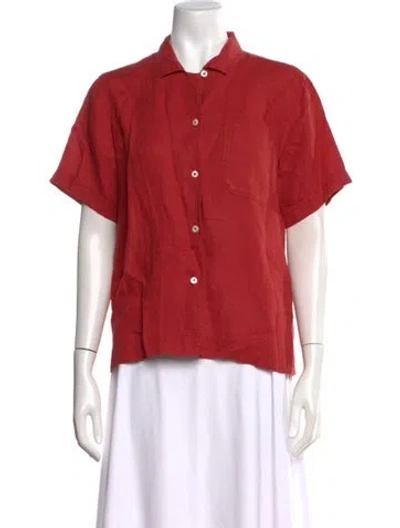 Pre-owned Alex Mill Linen Short Sleeve Button-up Top In Red