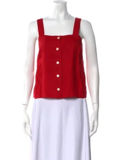 Pre-owned Alex Mill Linen Square Neckline Button-up Top In Red