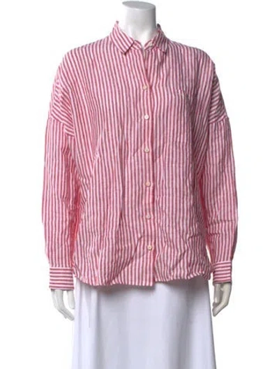 Pre-owned Alex Mill Linen Striped Button-up Top In Red