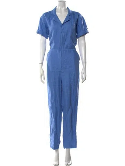 Pre-owned Alex Mill Linen V-neck Jumpsuit In Blue