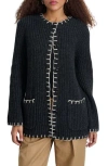 Alex Mill Mae Whipstitch Detail Wool Blend Cardigan With Removable Scarf In Charcoal