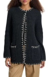 Alex Mill Mae Whipstitch Detail Wool Blend Cardigan With Removable Scarf In Charcoal
