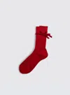 Alex Mill Maria La Rosa Cotton Ribbed Velvet Bow Socks In Red
