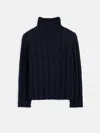 Alex Mill Mateo Roll Neck Sweater In Ribbed Wool Cotton In Dark Navy