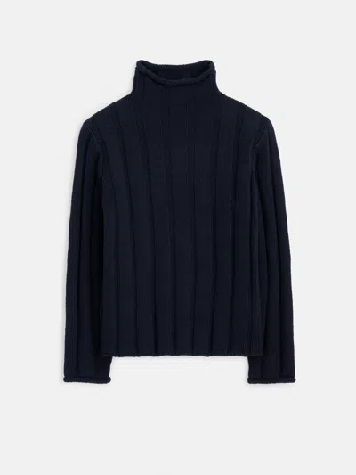 Alex Mill Mateo Roll Neck Sweater In Ribbed Wool Cotton In Dark Navy