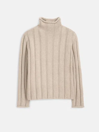 Alex Mill Mateo Roll Neck Sweater In Ribbed Wool Cotton In Oatmeal