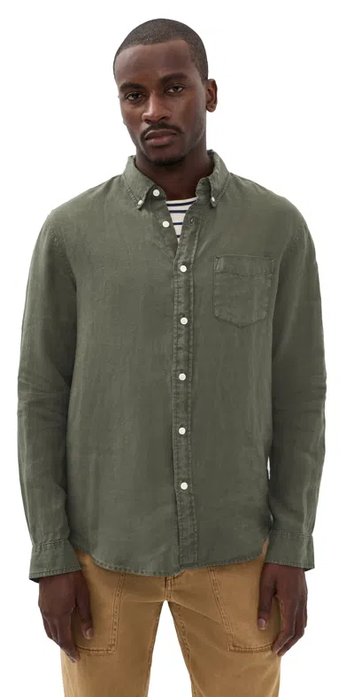 Alex Mill Mill Shirt In Linen Dark Olive Green In Black