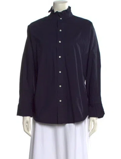 Pre-owned Alex Mill Mock Neck Long Sleeve Button-up Top In Blue