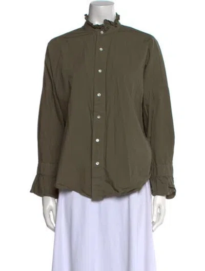 Pre-owned Alex Mill Mock Neck Long Sleeve Button-up Top In Green