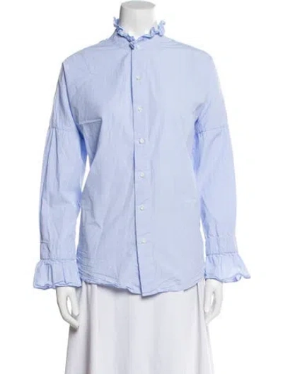 Pre-owned Alex Mill Mock Neck Long Sleeve Button-up Top W/ Tags In Blue