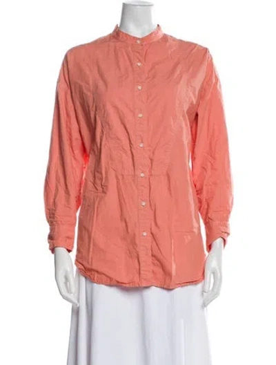 Pre-owned Alex Mill Mock Neck Three-quarter Sleeve Button-up Top In Pink