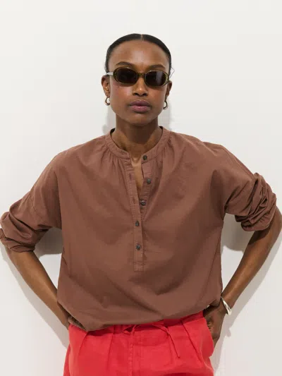 Alex Mill Nina Striped Popover In Cotton Voile In Brown