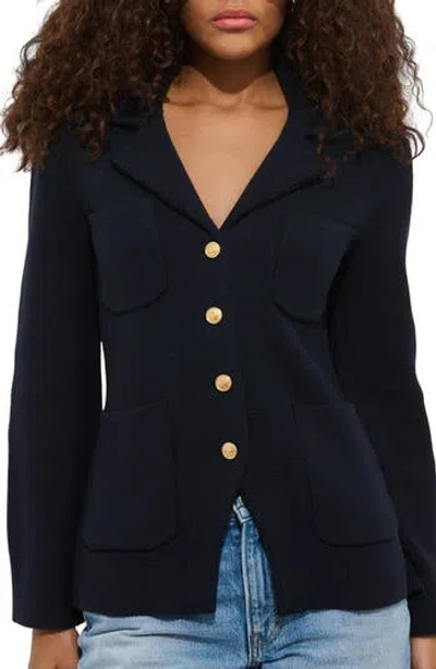 Alex Mill Notched Collar Cotton & Cashmere Cardigan In Navy
