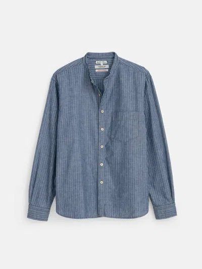 Alex Mill Omnigod X  Band Collar Shirt In Stripe In Chambray