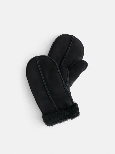Alex Mill Owen Barry Mittens In Suede Shearling In Black/black