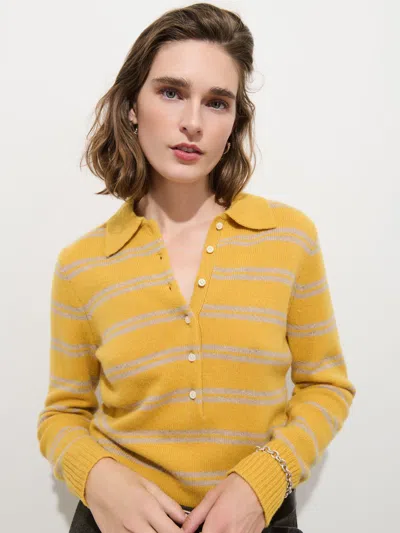 Alex Mill Park Striped Polo In Washed Cashmere In Oatmeal/beeswax