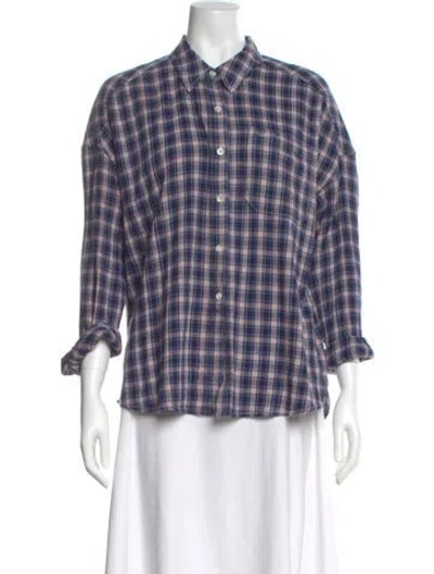 Pre-owned Alex Mill Plaid Print Long Sleeve Button-up Top In Blue