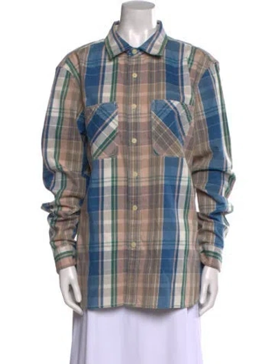 Pre-owned Alex Mill Plaid Print Long Sleeve Button-up Top In Blue