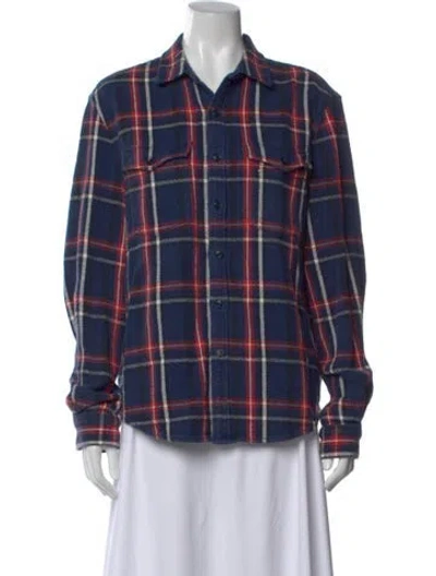 Pre-owned Alex Mill Plaid Print Long Sleeve Button-up Top In Blue