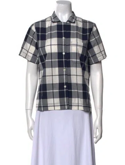 Pre-owned Alex Mill Plaid Print Short Sleeve Button-up Top In Blue