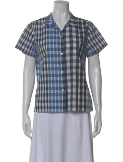 Pre-owned Alex Mill Plaid Print Short Sleeve Button-up Top In White