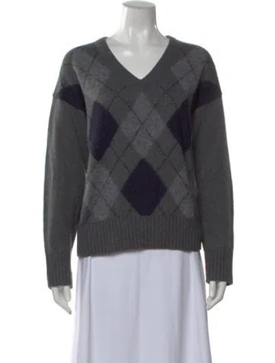 Pre-owned Alex Mill Plaid Print V-neck Sweater In Gray
