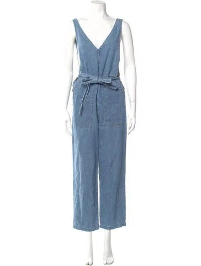 Pre-owned Alex Mill Plunge Neckline Jumpsuit In Blue