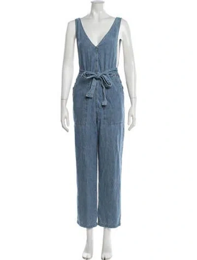 Pre-owned Alex Mill Plunge Neckline Jumpsuit In Blue