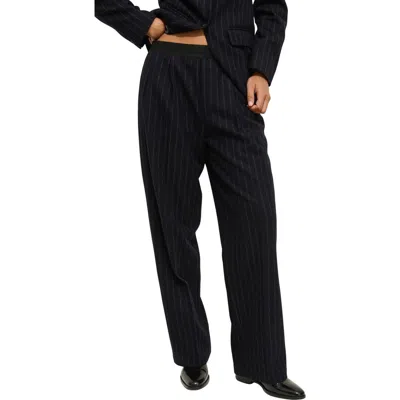 Alex Mill Primrose Pinstripe Pleated Wool Pull-on Trousers In Chalk/ Navy